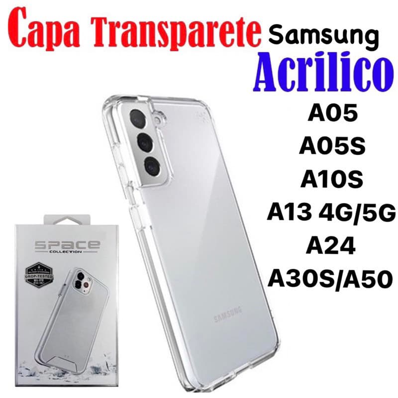 Capinha Space Transparente Acrílico Samsung A05/A05S/A10S/A13 4G/A55/A13 5G/A30S/A50 Protetora Anti Amarelo