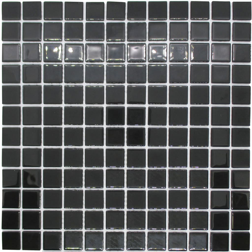 Caixa Fechada com 11 placas (1m²) de Pastilha de Vidro Cristal Preta Lisa 25Black 30x30cm - LBG