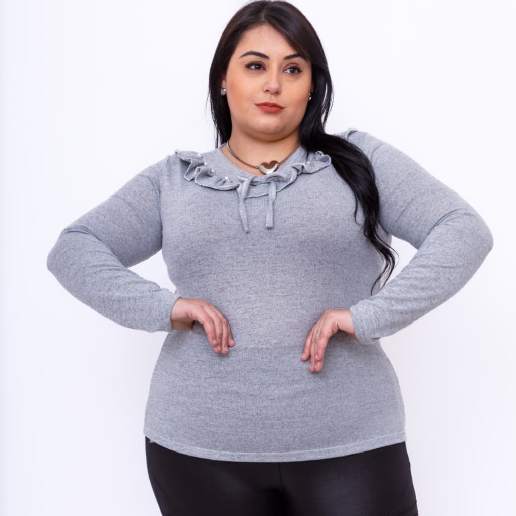 Blusa feminina plus size lazinho manga comprido 40001