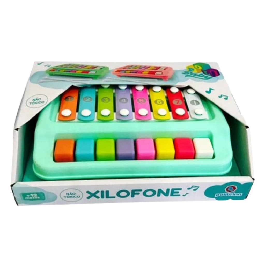 Brinquedo Piano Xilofone Polibrinq Verde ou Rosa Poli Baby Bb3005