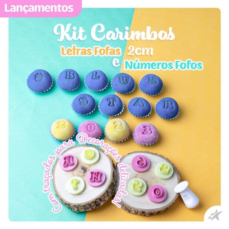 Carimbo de brigadeiro letras fofas e números fofos 2 cm bluestar- kit e unitário.