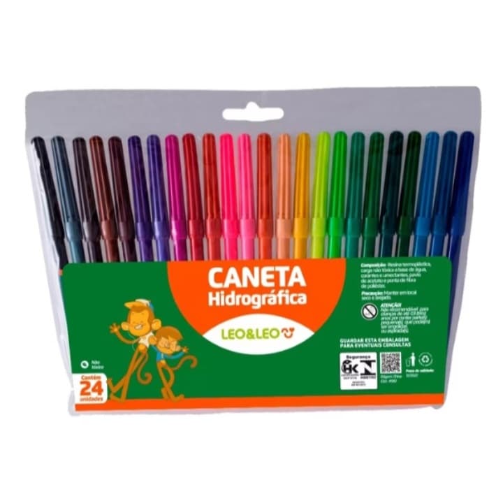 Kit com 24 Canetinha Hidrográfica, Escolar Arte Pintura Material Escolar - Leo & Leo envio imediato
