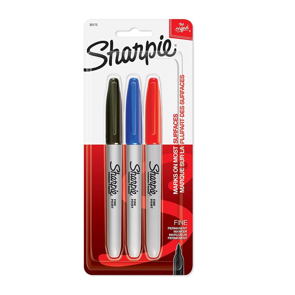 Kit 3 Caneta Marcador Permanente Cores Básicas Fine Sharpie