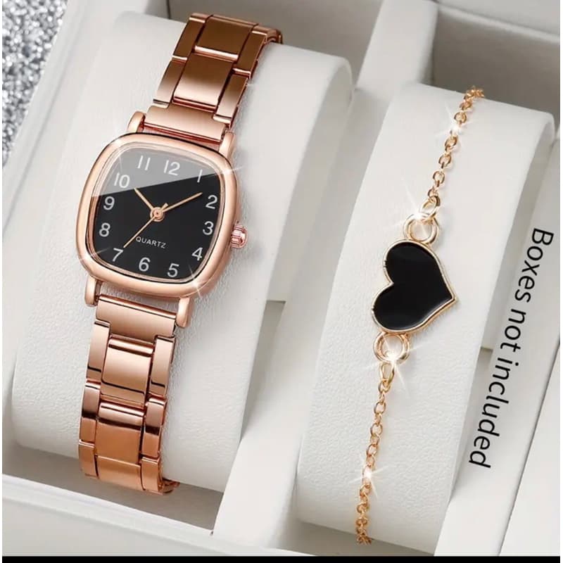 Conjunto De 2 Peças De Relógio De Pulso Minimalista Quadrado De Quartzo Para Mulheres Com Pulseira De Aço E Pulseira