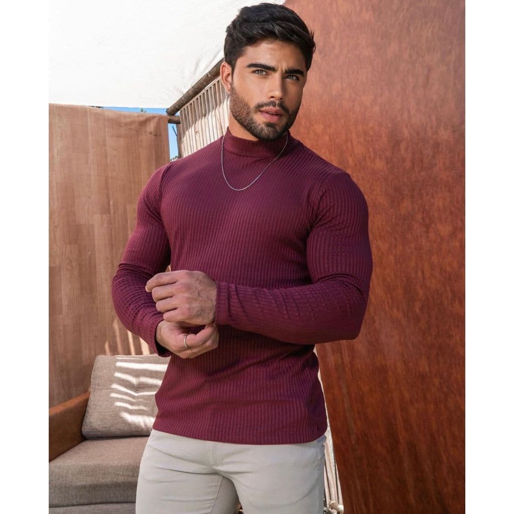 Blusa de Frio Masculina Sueter Camisa Cacharrel Inverno Gola Alta Manga Longa Canelada Promoção