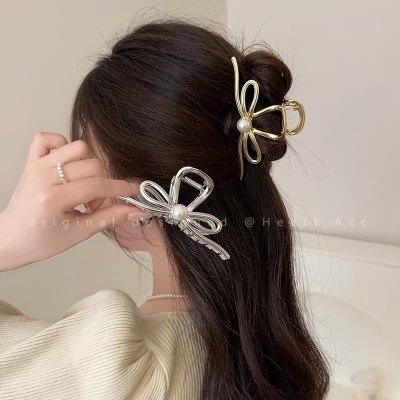Grampos de garra de cabelo grande pérola com borlas de metal 11cm