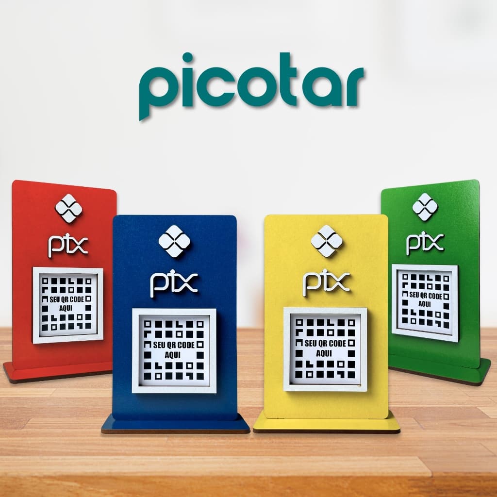 Placa Pix QR Code Em MDF Colorido, Display Para Pagamento