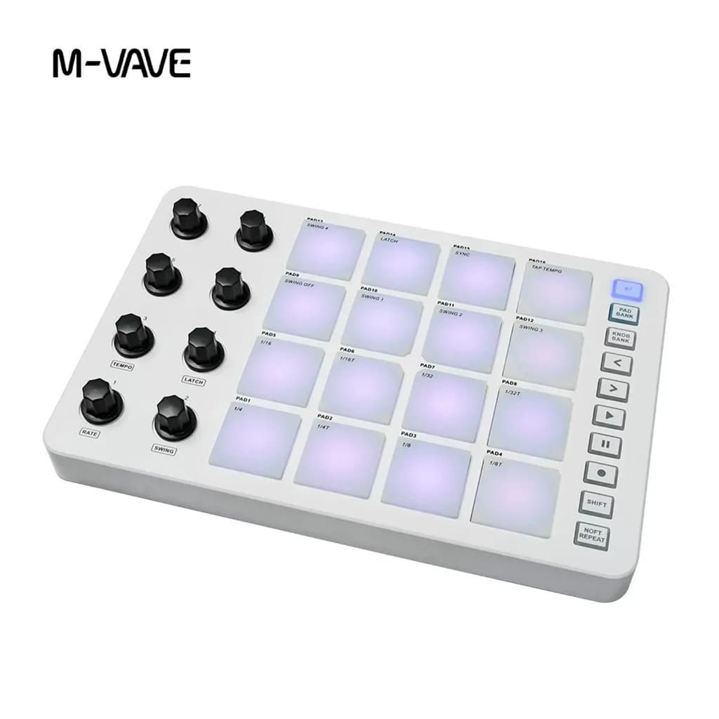 Teclado Midi Sem Fio 16 Pads Branco Conexão Bt Integrada