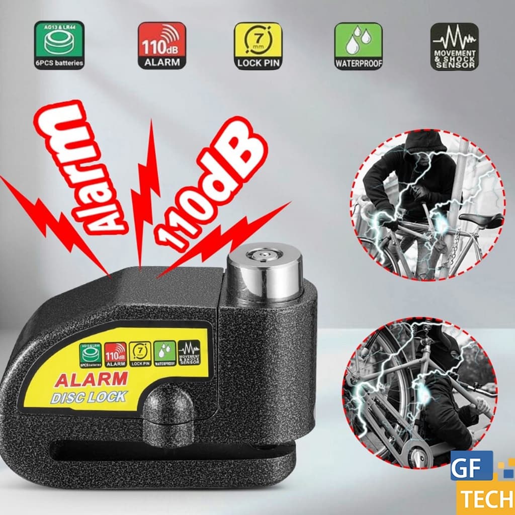 Trava De Disco Para Moto Com Alarme Anti Furto Reforçado Segurança À Prova D'Água Com Sirene