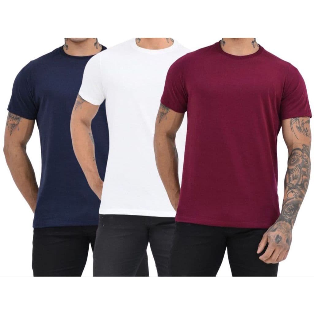 Kit 3 peças camisas masculinas manga curta gola redonda básica moderno