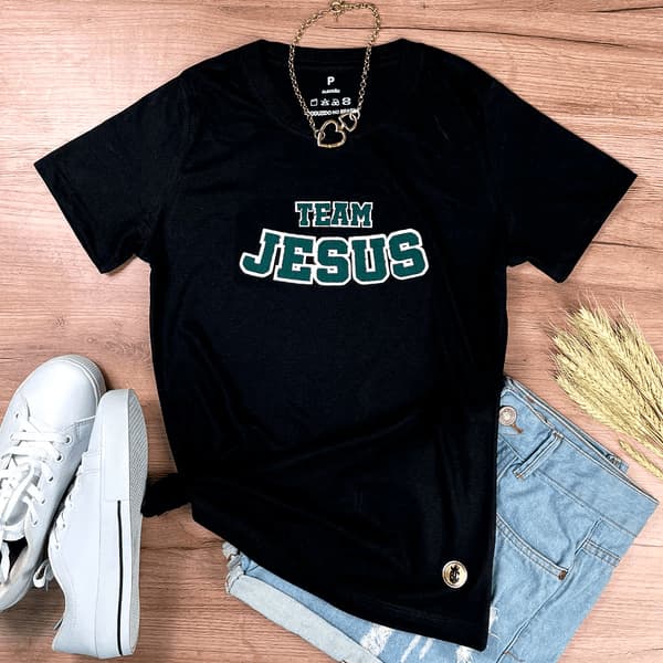 Plus Size Feminina Baby Look Camiseta Camisa Jesus Team Moda Evangélica Gospel Algodão