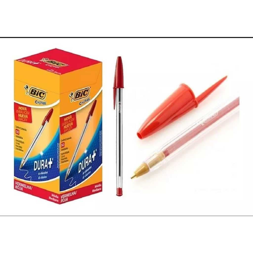 Caneta BIC Cristal Vermelha 1.0mm – Caixa com 50 Unidades – Escrita Macia e Precisa