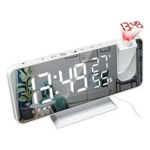 Relógio projetor de hora alarme led espelhado usb