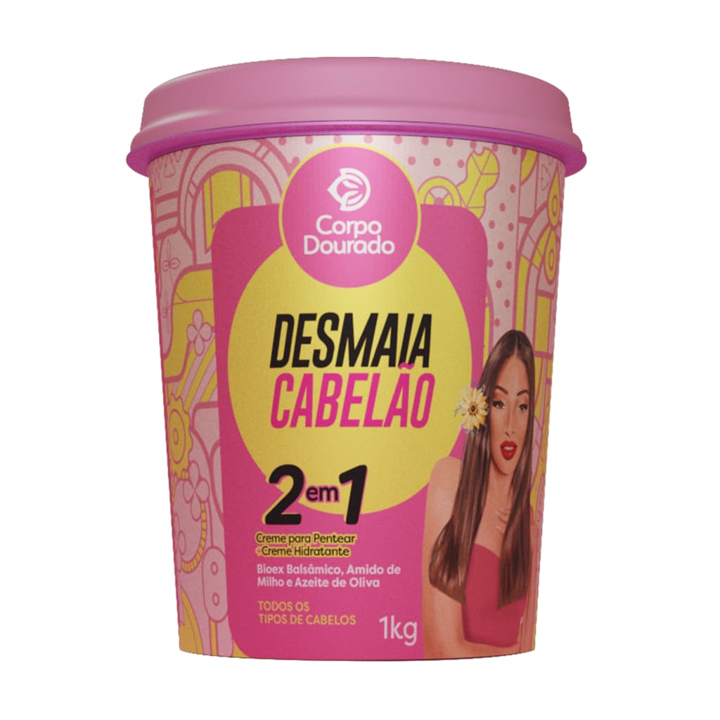 Máscara Desmaia Cabelão para Pentear e Hidratante 2 em 1 Regarv 1kg Corpo Dourado