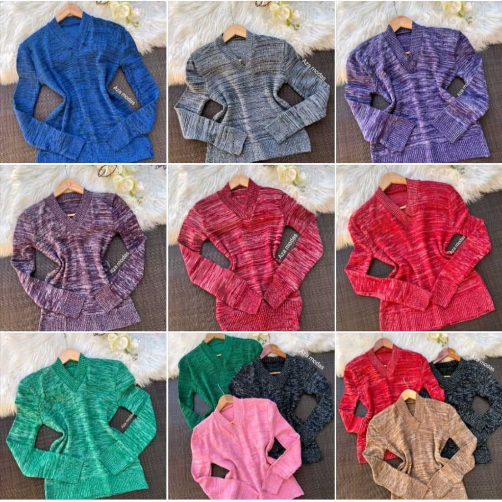 kit 10 peças gola V elastano, Casaco Feminino Blusa de frio.