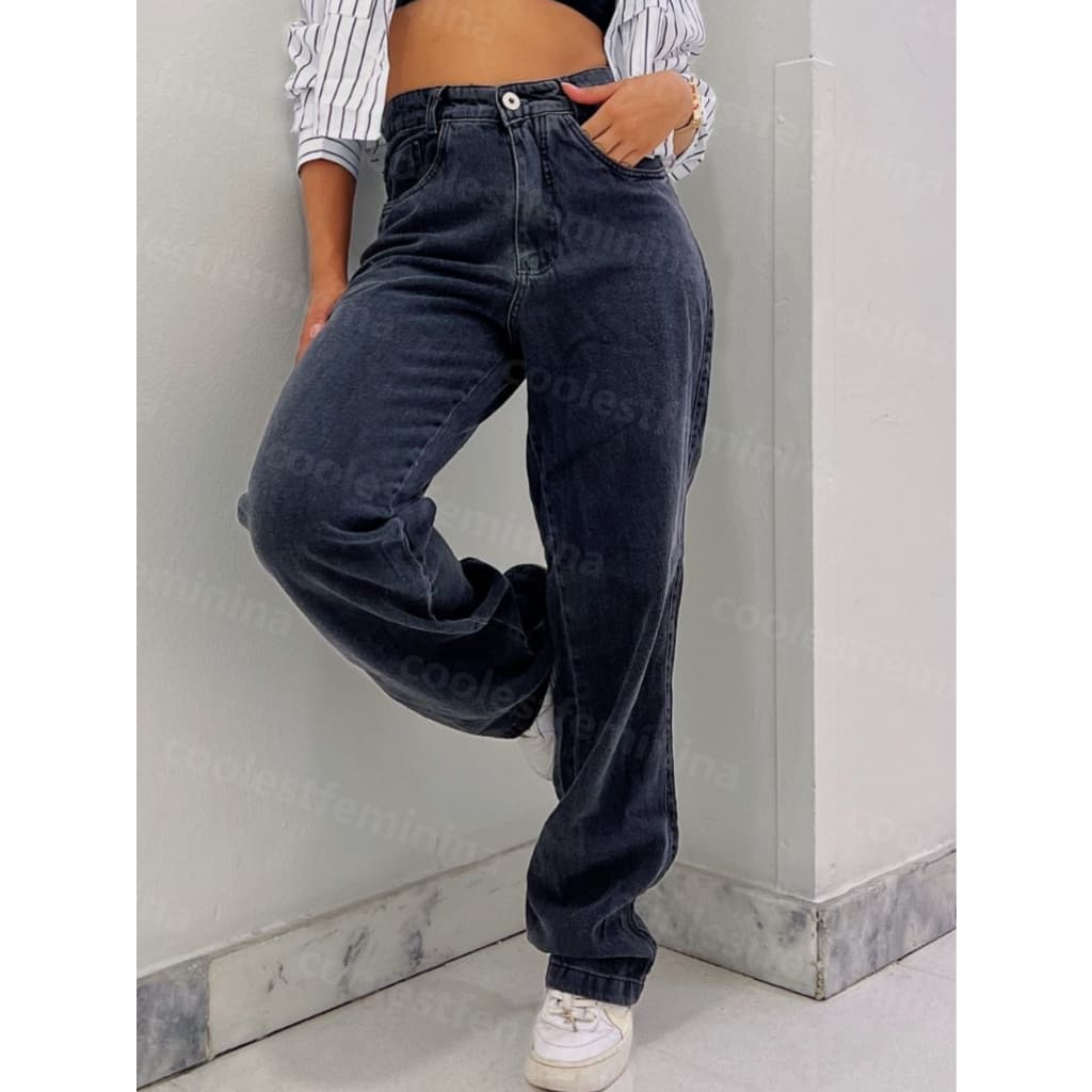 Coolestfeminina 8116 Calça jeans feminina  pantalona wide leg calca  Cintura Alta Pantalona Tecido Grosso 100% Jeans