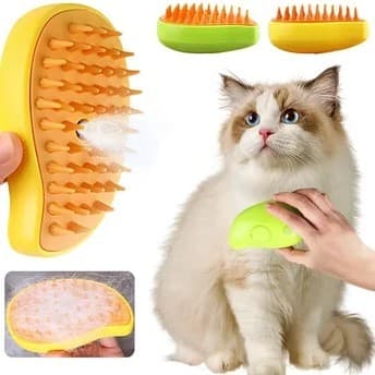 Escova Pet Spray 3 em 1 Pulverizador Vapor Gato e Cão