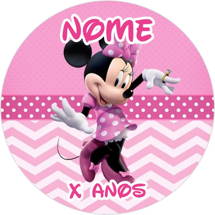 Adesivos Papel Fotográfico 4cm x 4cm Minnie Rosa Personalizado
