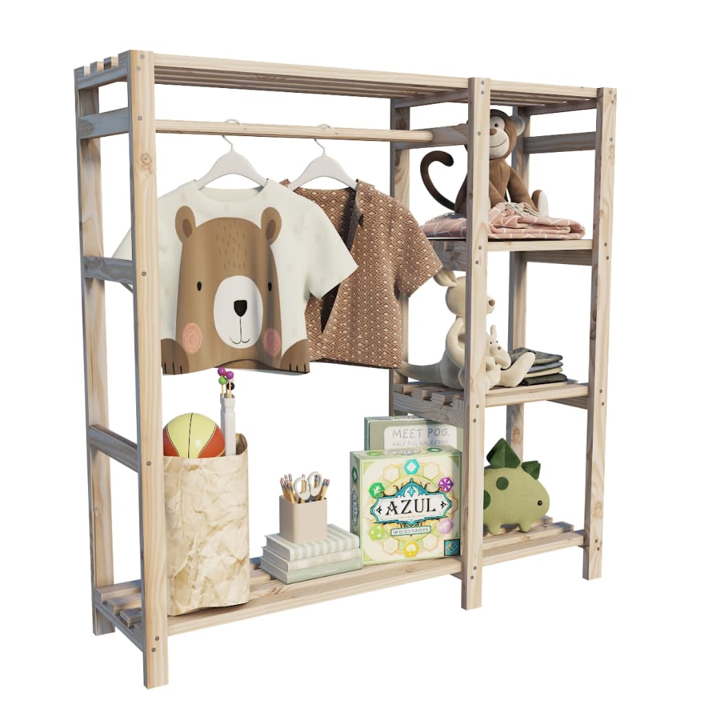 Arara Balcao Pinus Com Cabideiro Para Roupa e Sapateira e Decorações