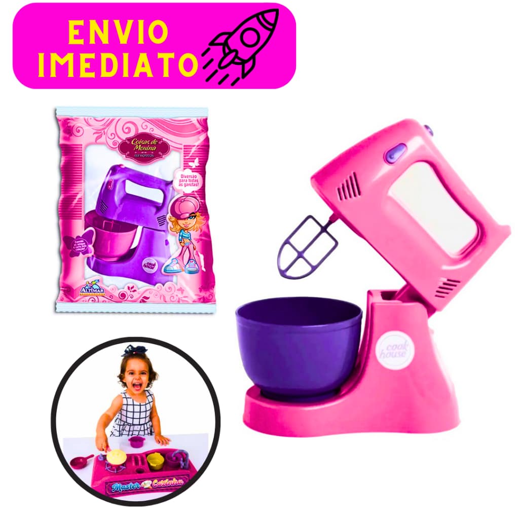 Batedeira Infantil Brincadeira de Criança Plástico Criança Feliz Menina Diversão Garantida Rosa