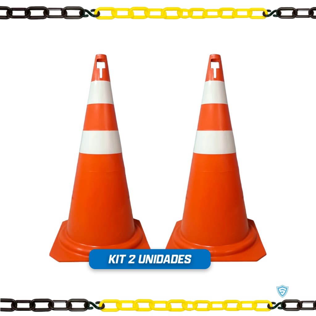 2 Cones De Trânsito Sinalização Decoração 75 cm Brinde Corrente de 2 Metros