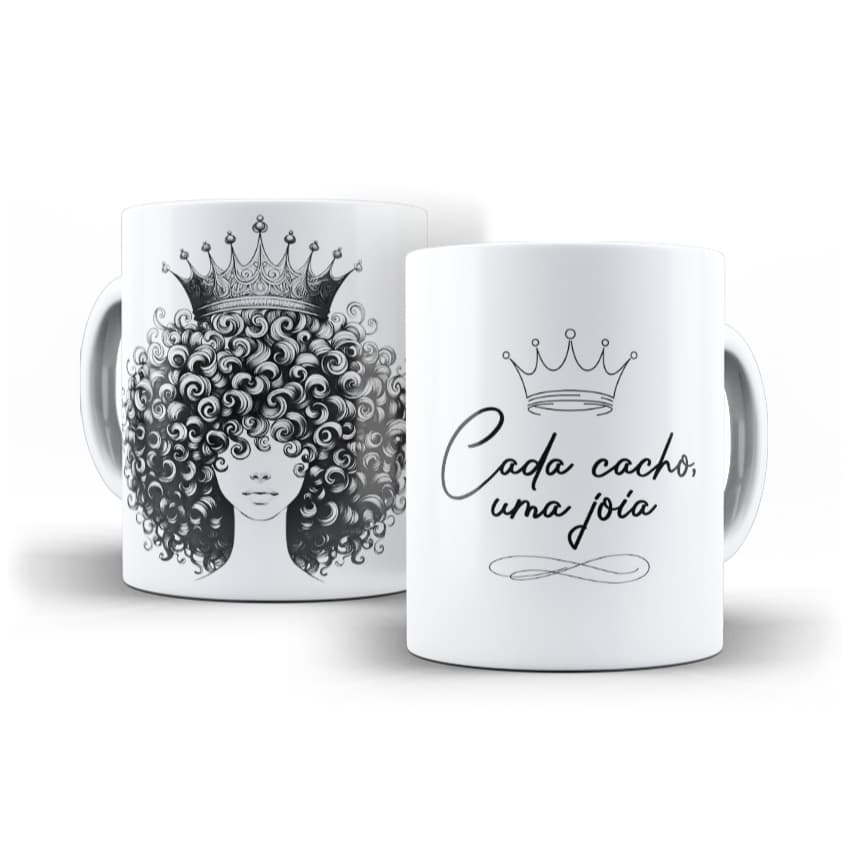 Caneca Porcelana Frase Cada Cacho Uma Jóia