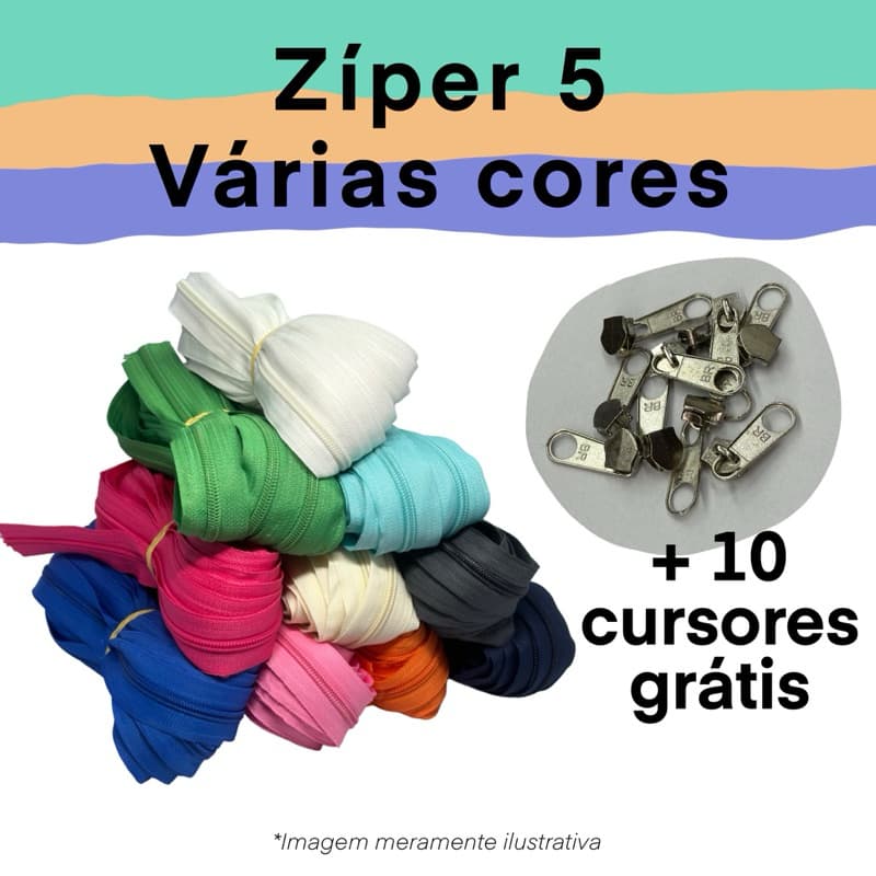 Ziper número 5 ou 6 - 10 mts + gratis 10 cursores comum - para bolsas e mochilas