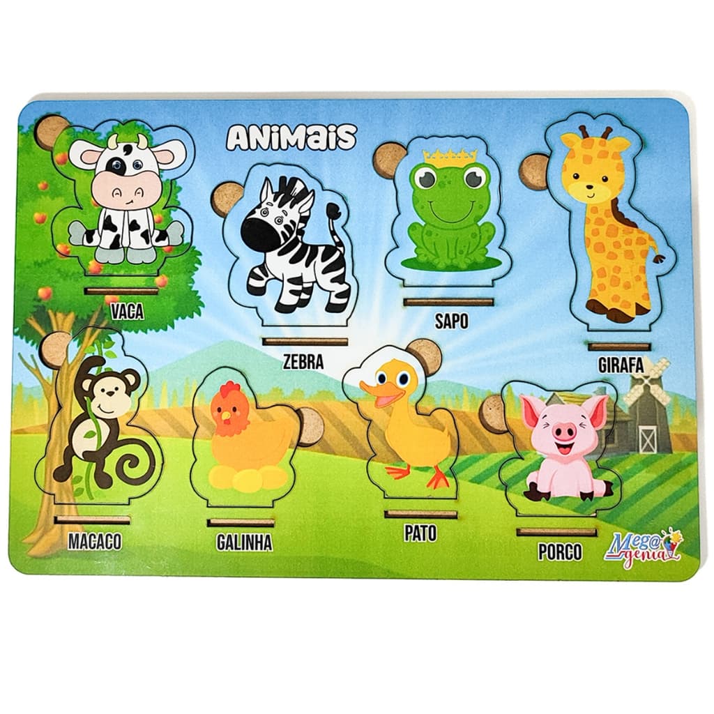 Jogo Educativo Tabuleiro Animais Madeira Mdf