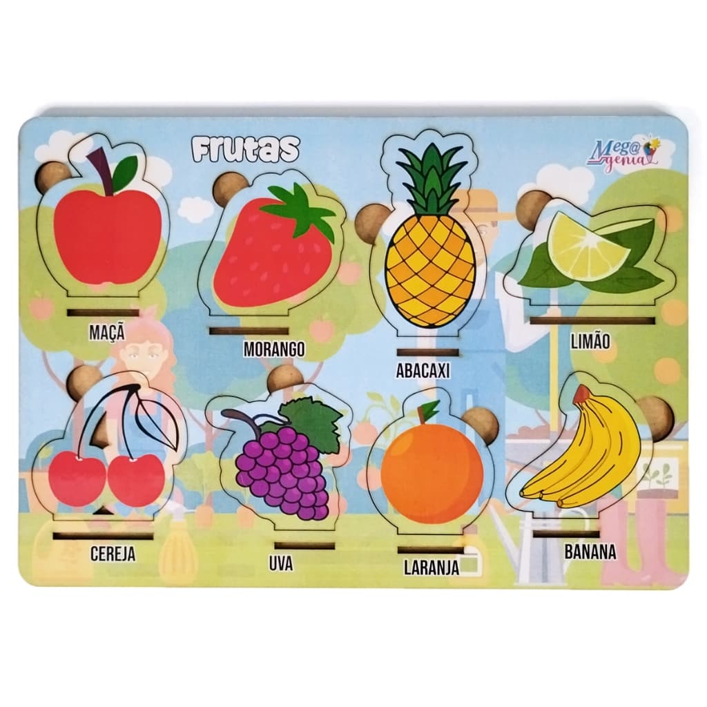 Jogo Educativo Tabuleiro Frutas Madeira Mdf