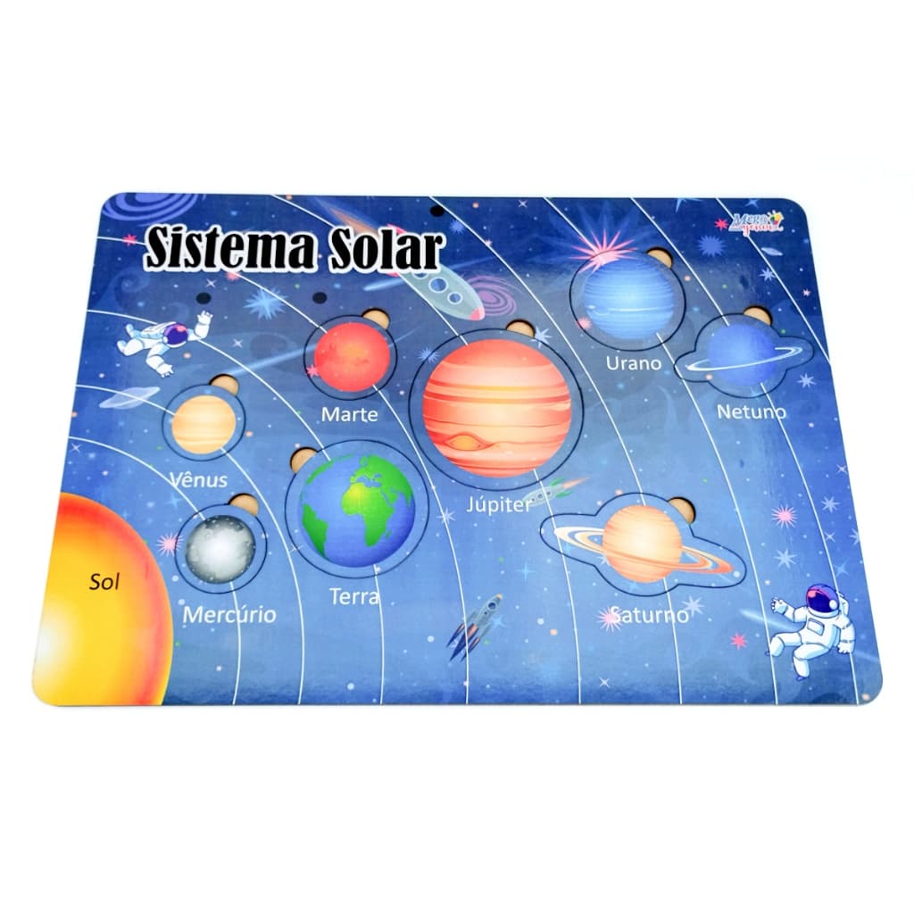 Brinquedo Educativo Pedagógico em Madeira Tabuleiro Sistema Solar de Encaixe Aprendendo os Planetas