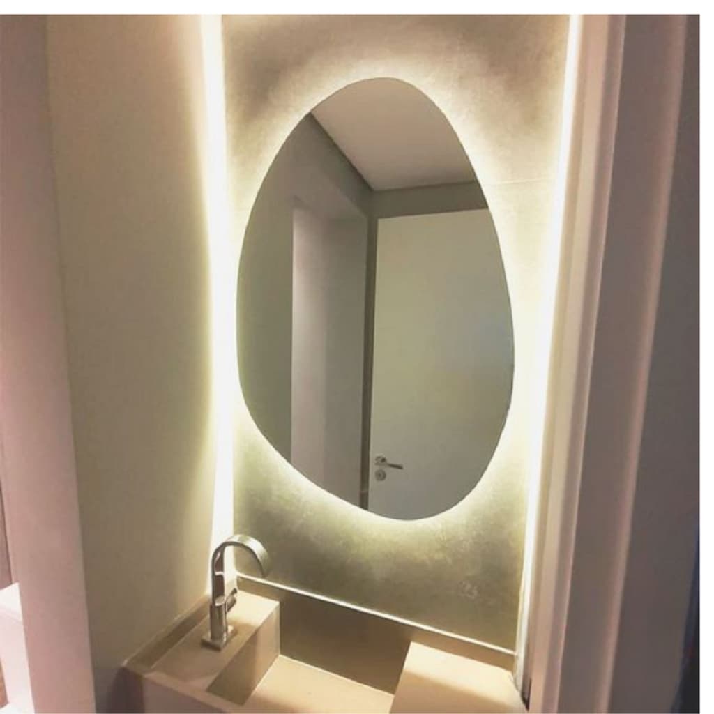 Espelho Orgânico Com Led Gigante S/ Fio Grandes Formatos à Pilha Luz Fria Ou Luz Quente decorativa