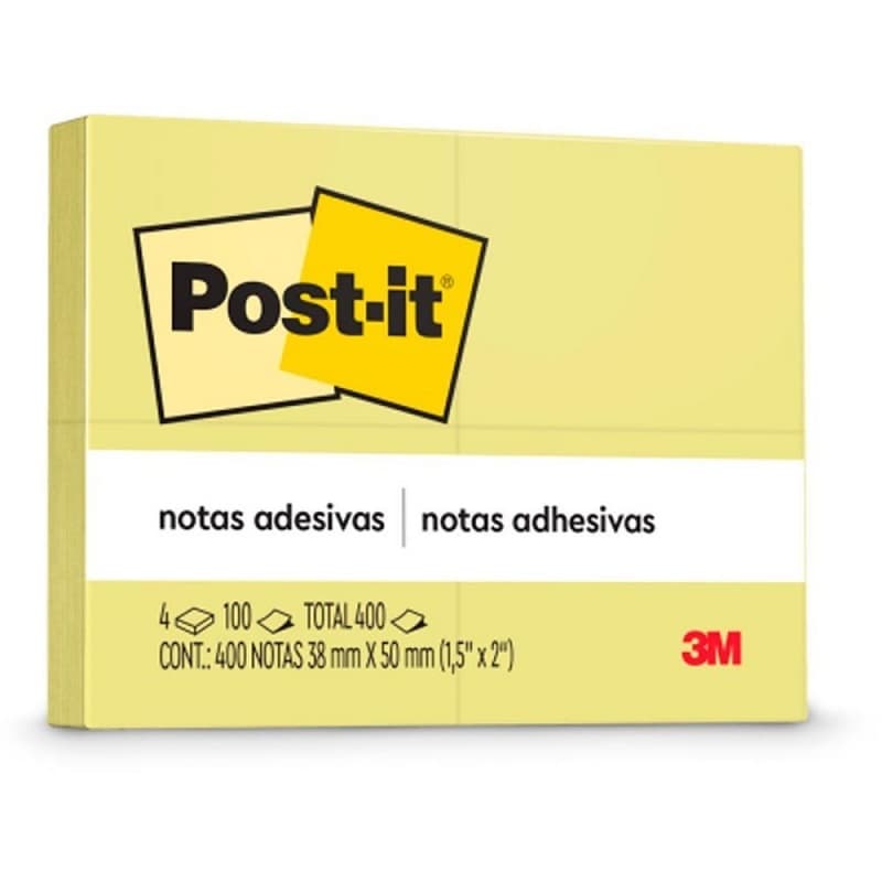 Bloco de Notas Adesivas 38x50mm-400 Folhas-Post it 3M - Amarelo