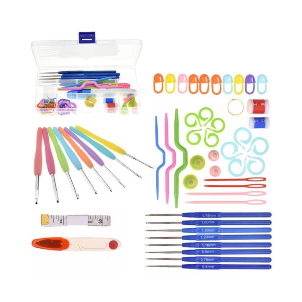 Kit Crochê Iniciante Acessórios E 16 Agulhas + Caixa Organizadora Lanmax