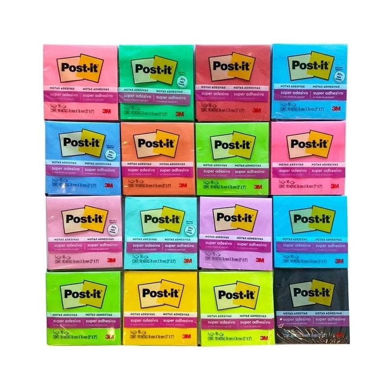 Bloco de Notas Adesivas 76x76mm-90 Folhas-Cores-Post it 3M