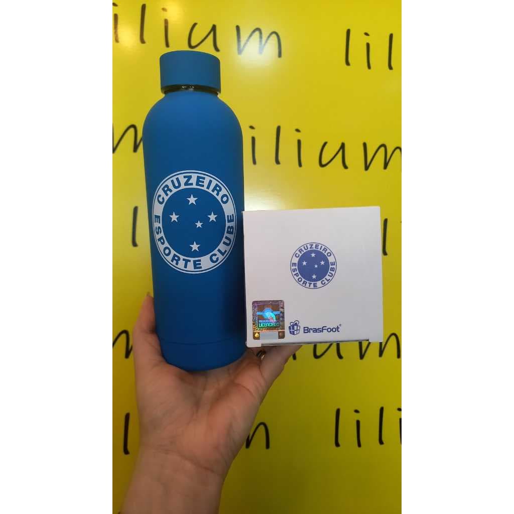 GARRAFA TÉRMICA EMBORRACHADA CRUZEIRO TIMES DE FUTEBOL 500ML OFICIAL