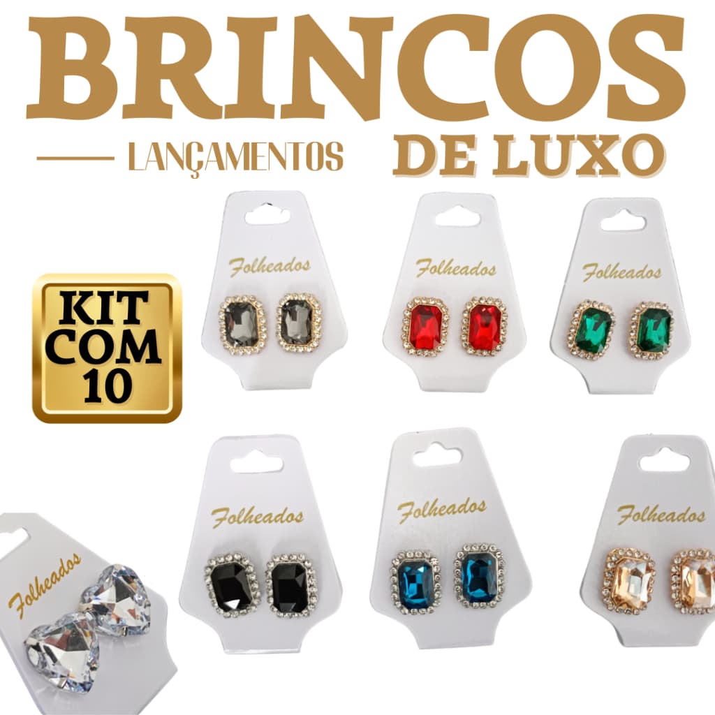 Kit 10 Pares De Brincos Folheado A Ouro 18k ou Prata 925 Para Revenda brinco com garantia de 1 ano
