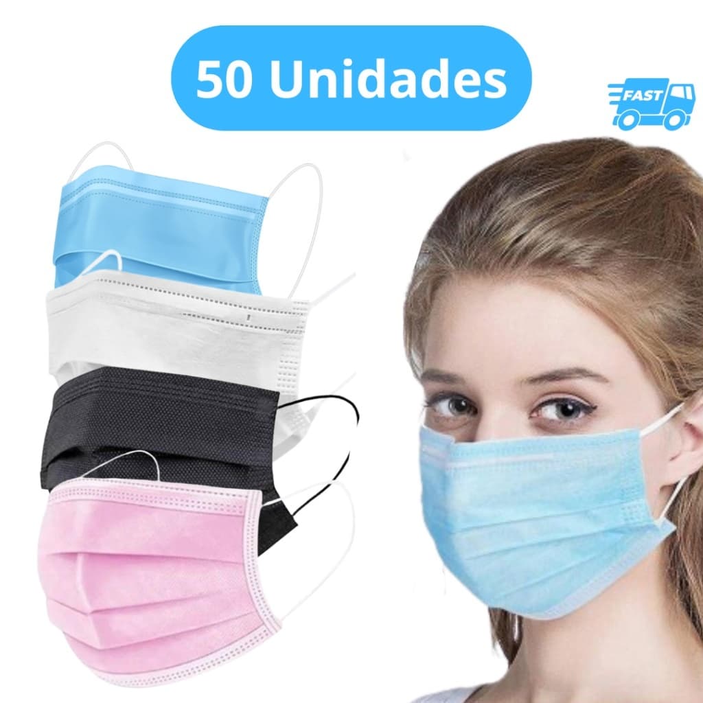 Máscara Descartável Tripla Proteção Com Filtro, Clipe Nasal e Elástico 50 Uni