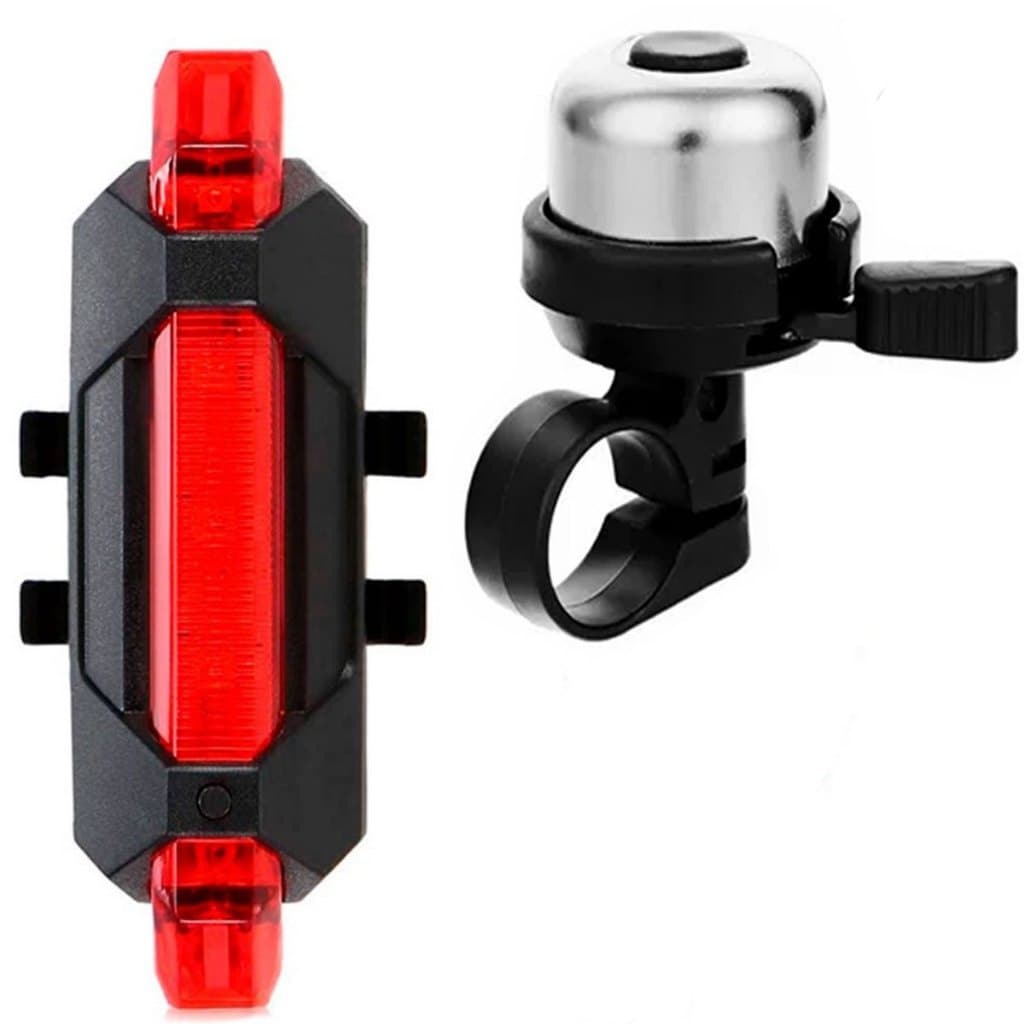 Lanterna Led Traseira Bike Sinalizador recarregável USB para bicicleta + Buzina Campainha Sino Cromada Para Bike Bicicleta Mtb Trim Trim