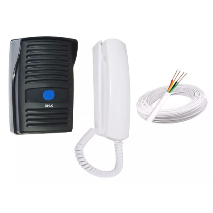 Kit Interfone Porteiro Eletronico Preto+ 25 Metros de cabo