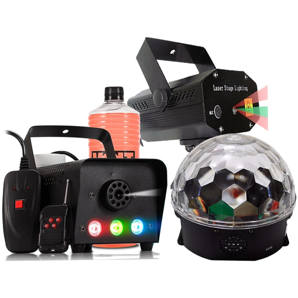 Kit Iluminação Para Festa Máquina De Fumaça Rgb Projetor Holografio Globo Mágico Sensor Ritmo