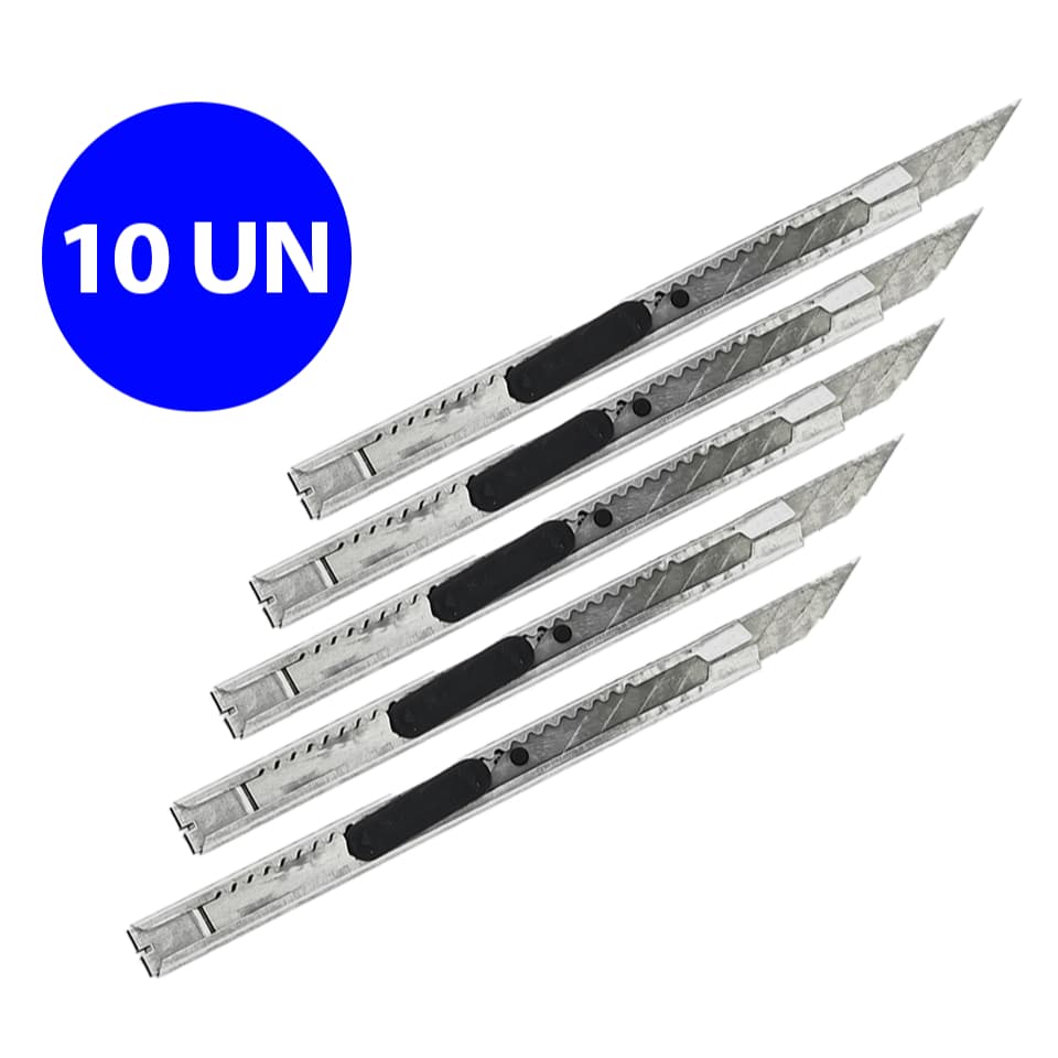 Kit 10 Unidades Estilete Metálico Inox e para Envelopamento e Instalação de Insufilm Películas