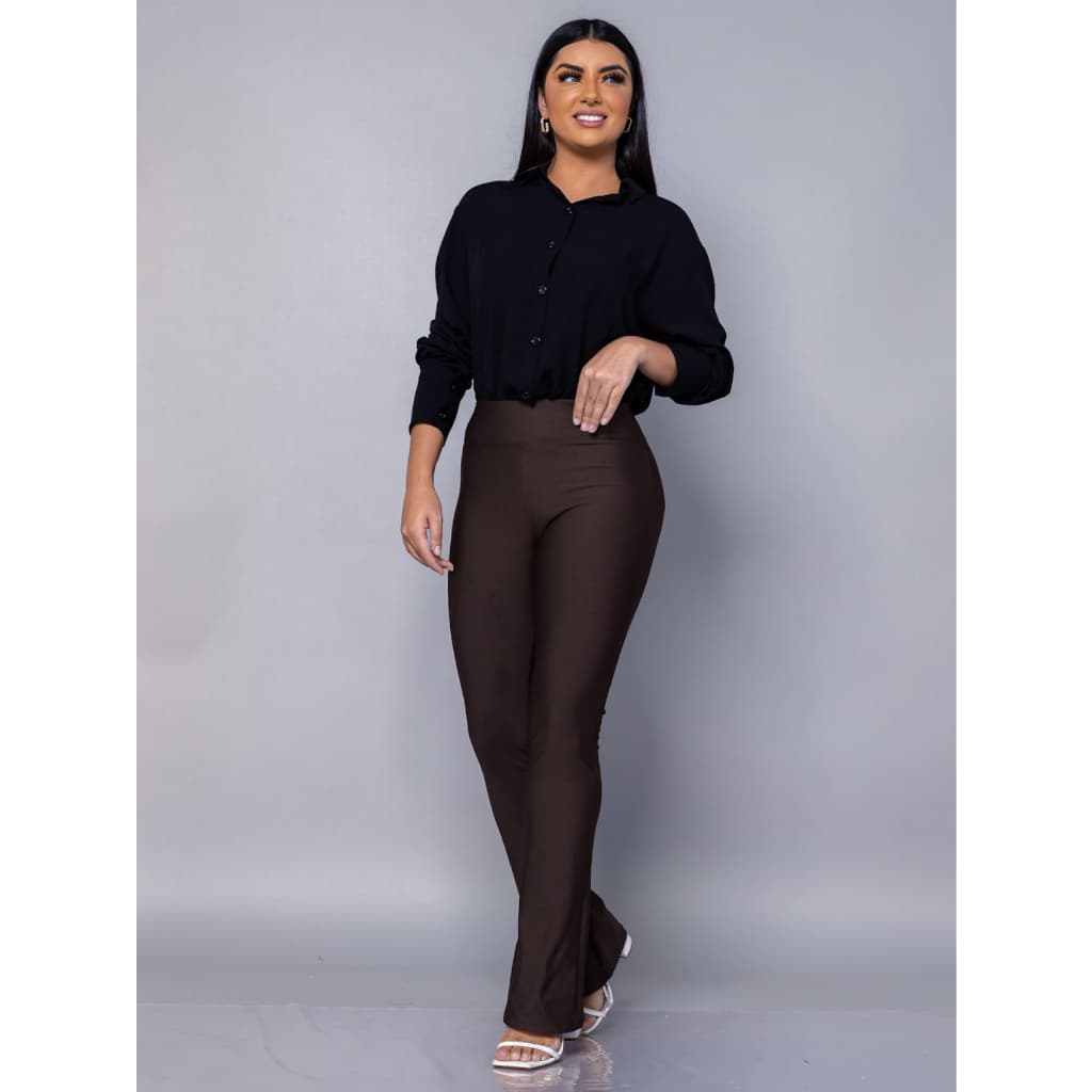 Calça Legging Bailarina Flare Zero Transparência Levanta Bumbum Cós Alto 10cm Boca de Sino Casual ou Academia