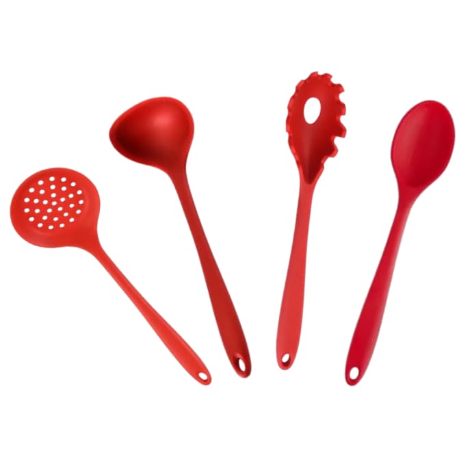 Kit 1/4 Peças Utensílios De Silicone Concha Colher Escumadeira Pegador