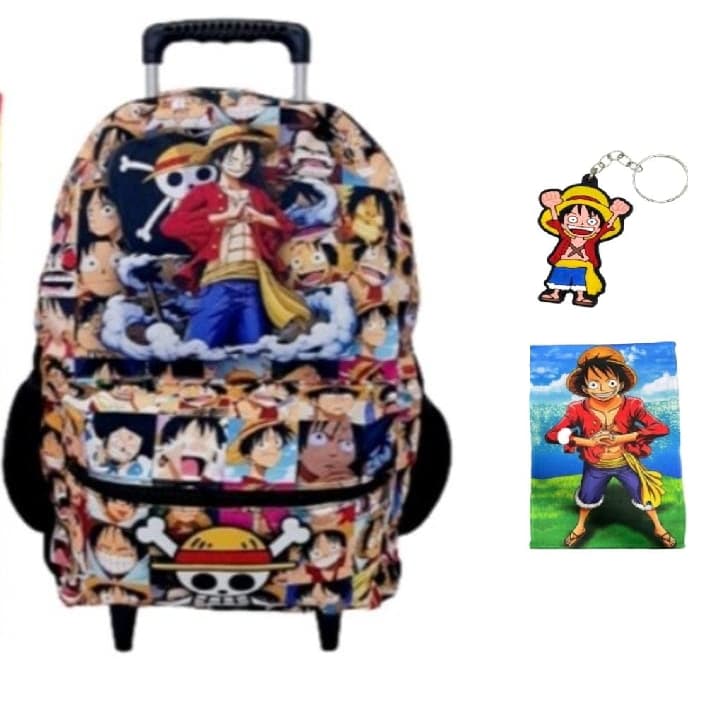 Mochila  Rodinha Escolar Juvenil Anime One Piece Luffy +Toalha e Chaveiro