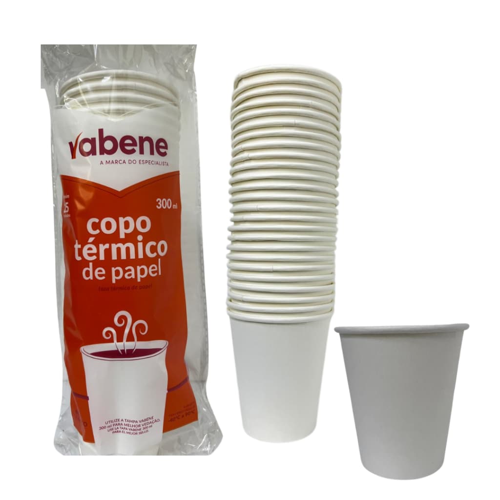 25un Copo Papel Bio Térmico Água Café 300ml Branco