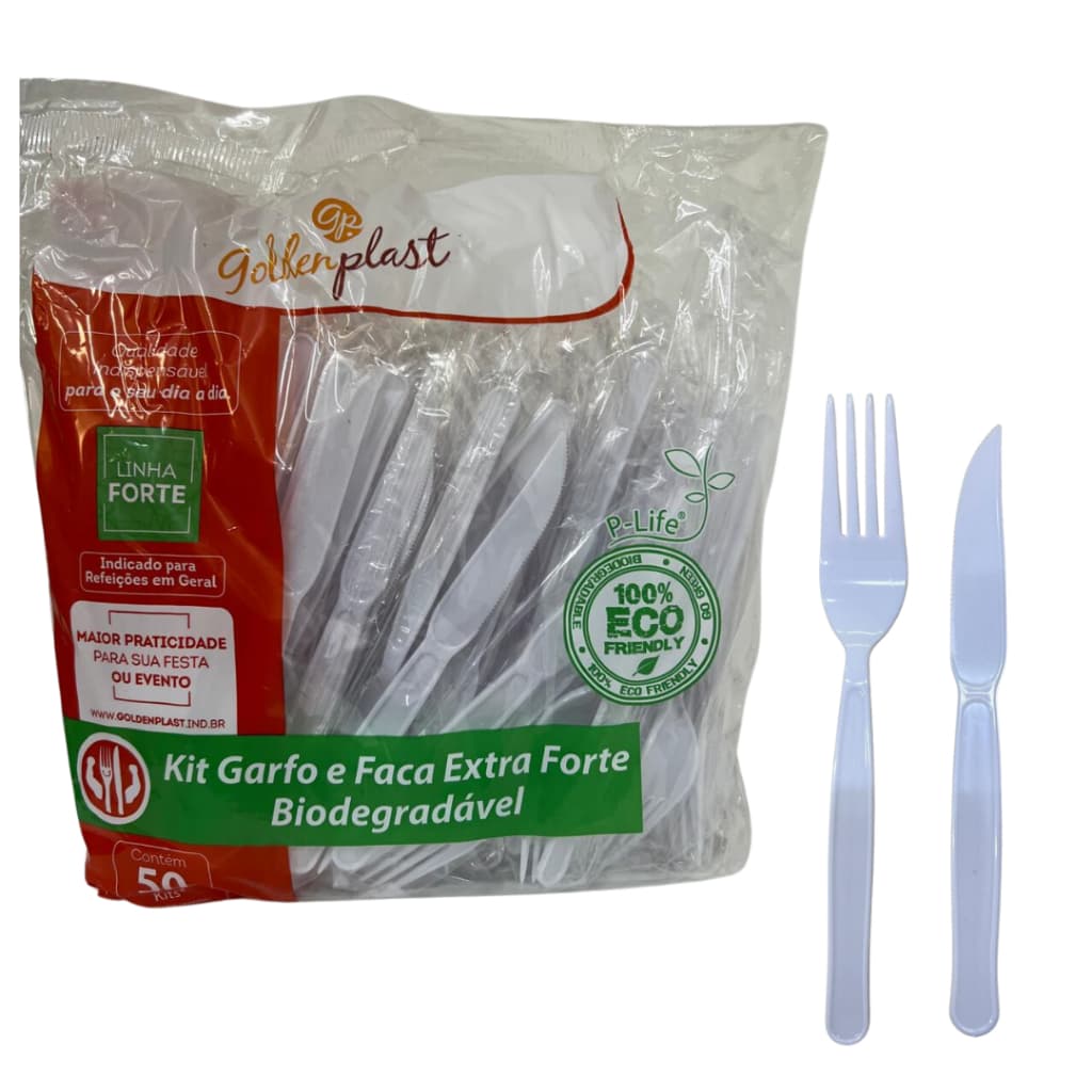 Kit Garfo E Faca Extra Forte Biodegradável - 50 Unid.