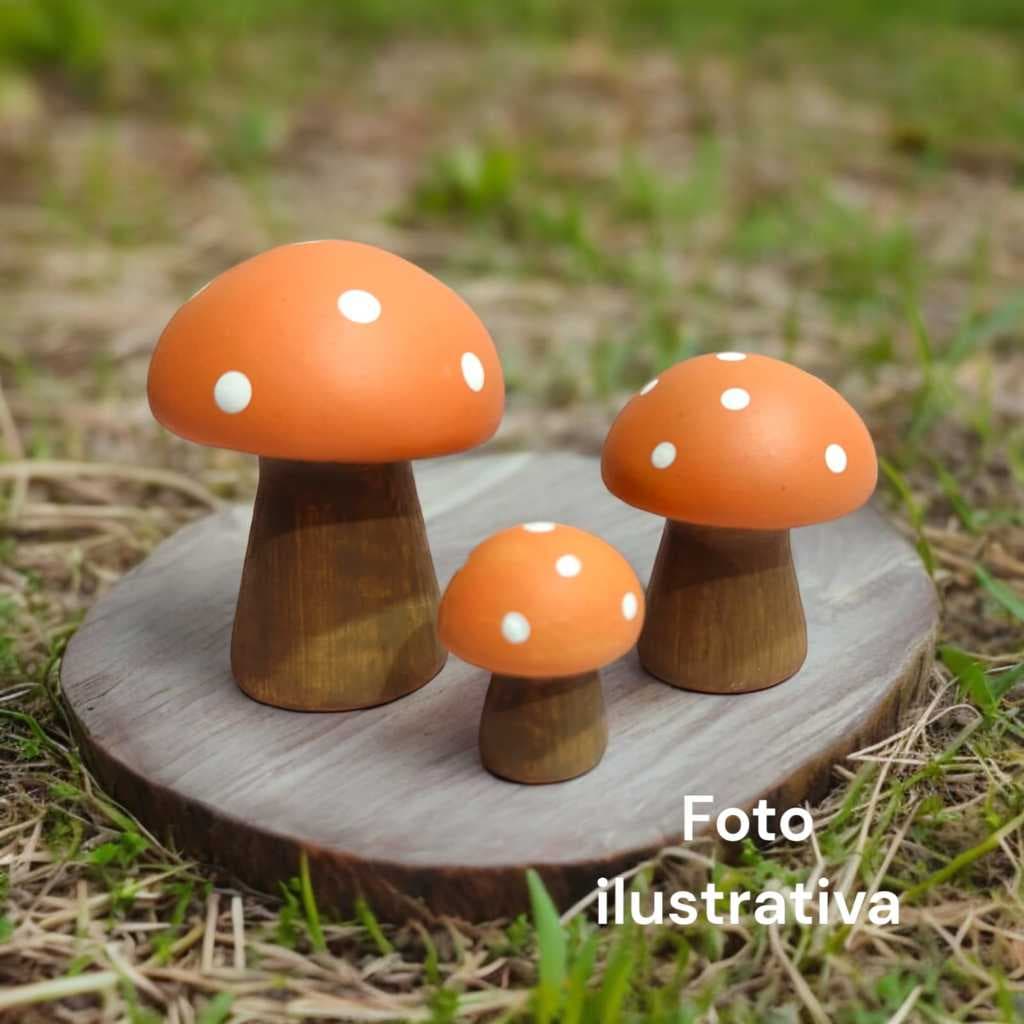 Trio de Mini Cogumelo Decorado de Ceramica Miniatura Cor Laranja
