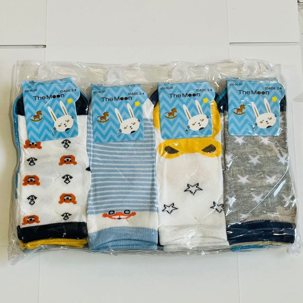 Kit 3-12 pares de meias esportivas casuais para meninos  de 2 a 10 anos, algodão