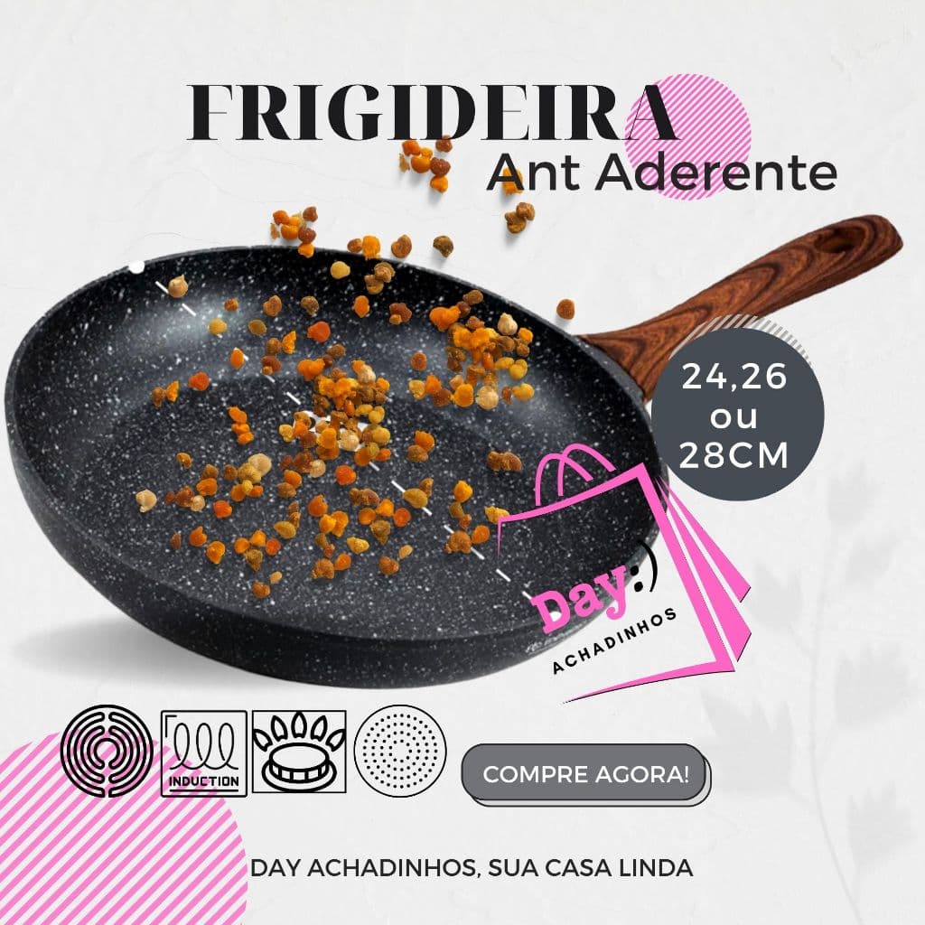 Frigideira Antiaderente Indução Revestimento Cerâmico 24cm 26cm ou 28cm Cabo estilo Madeira