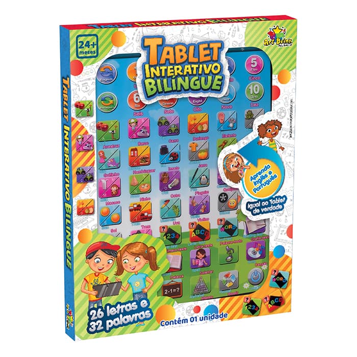 Tablet Infantil  Interativo Educativo Bilingue Aprende Português e Inglês Números Letras 54 Funções - ArtBrink